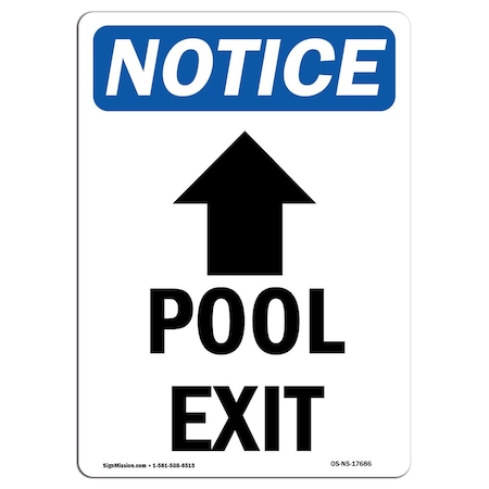 Signmission OSHA Notice Sign, Pool Exit Up Arrow With Symbol, 14in X 10in Decal, 10"W, 14" L, Portrait OS-NS-D-1014-V-17686